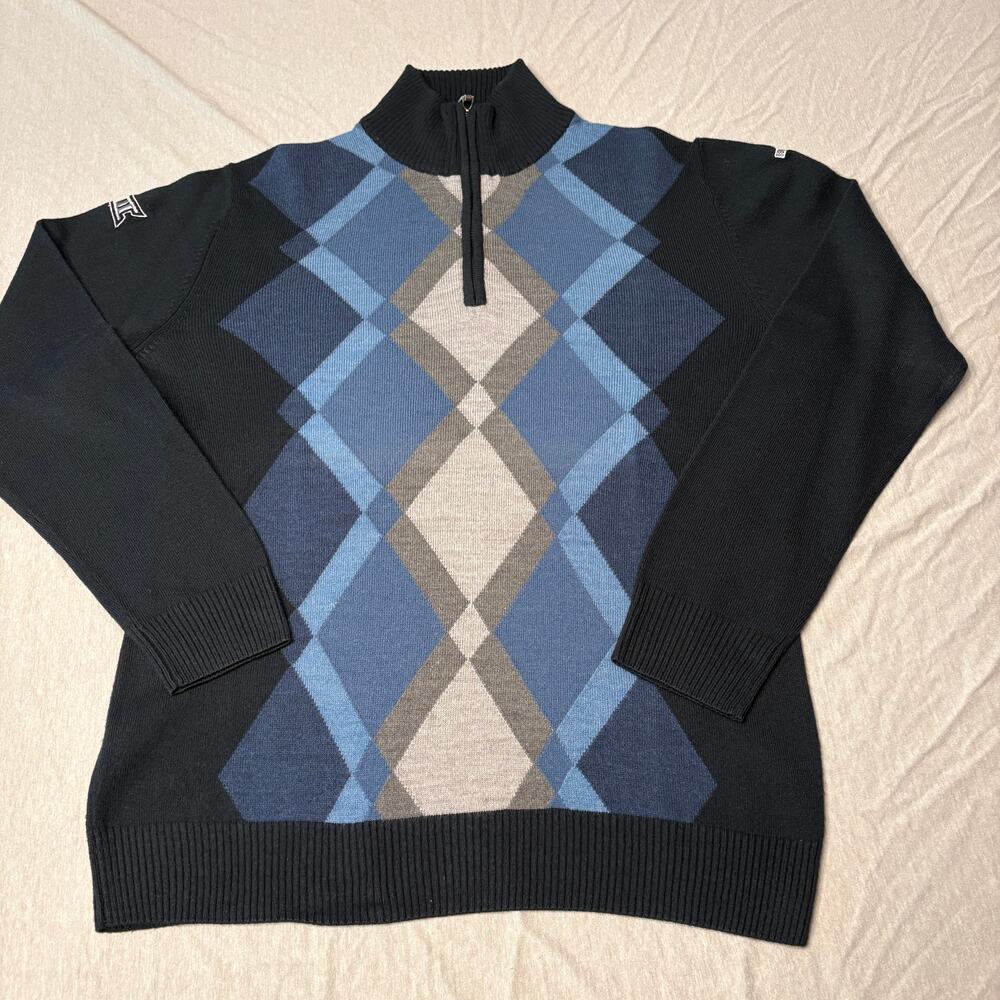 WVU Blue Argyle Quarter Zip Pullover West Virginia Oliver & Burke L Preppy